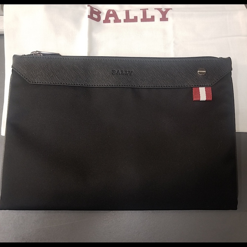 Bally nylon men clutch with leather strap.
